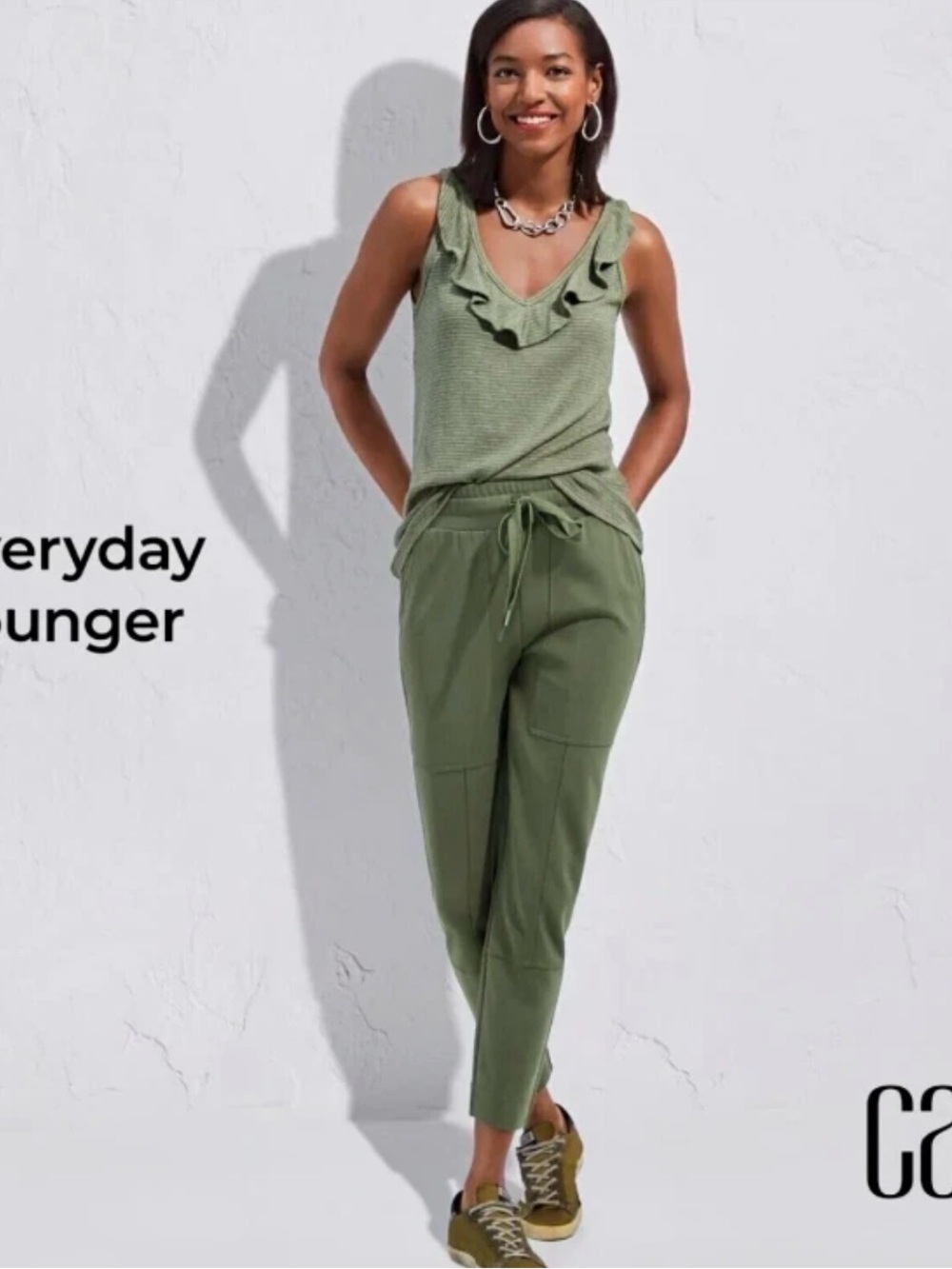 CAbi Olive Green Drawstring Joggers